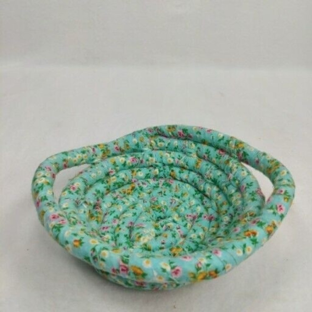 Lot Of 6 Vintage Handmade Fabric Rope Baskets Quilt Remnant Patterns BOJO - Picture 7 of 16